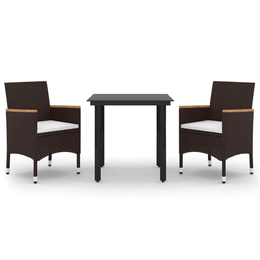 Vidaxl 3-Cz. Garden Furniture Set With Cushions, PE Rattan And Glass