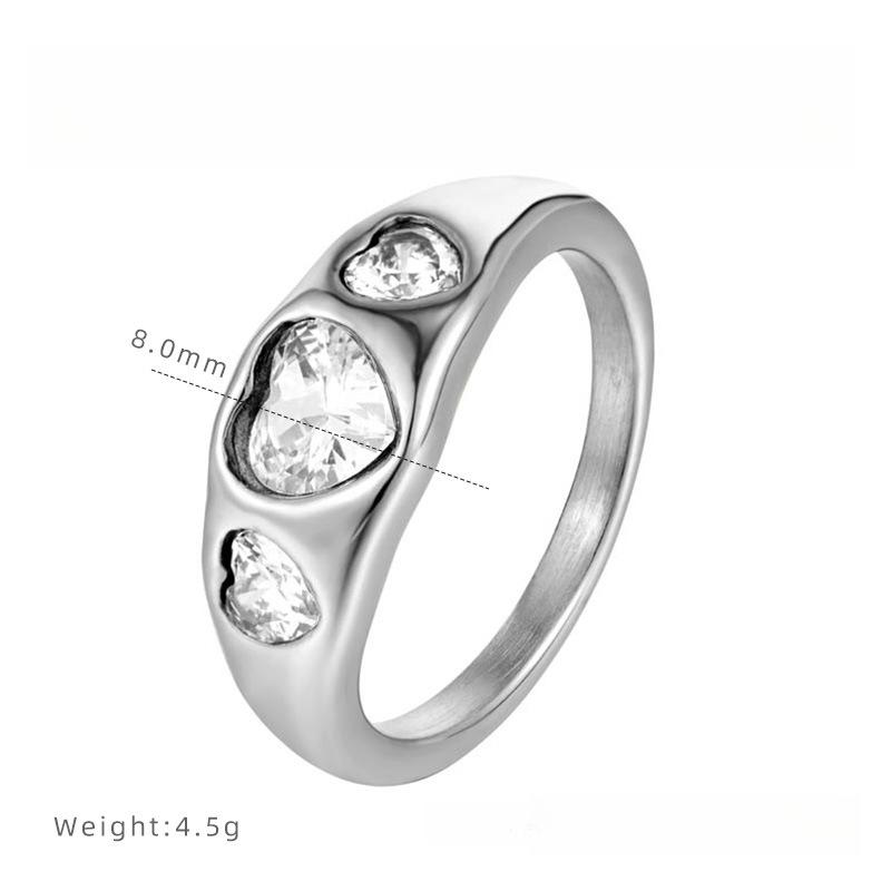 Love Zircon Diamond Ring Women's Niche High-end Light Luxury Ring Titanium Steel Electroplating Jewelry