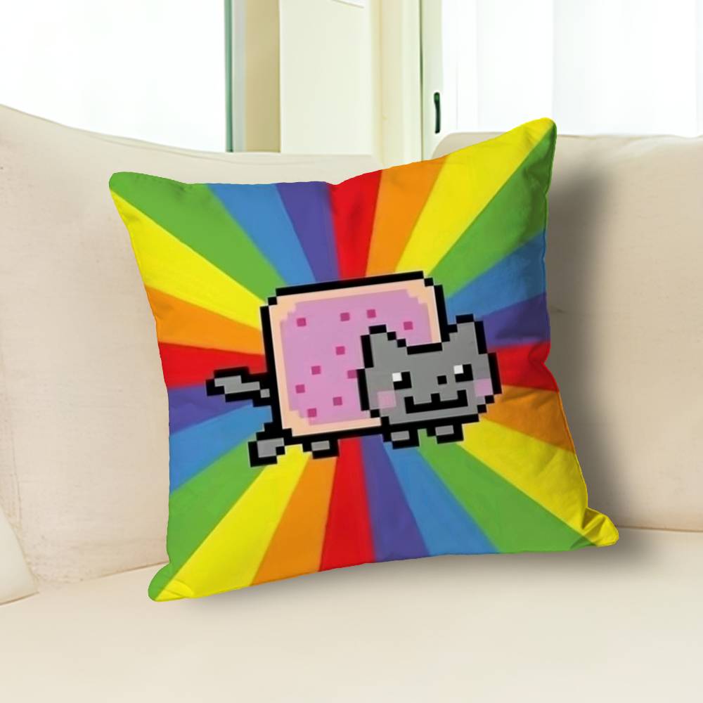 Funny N-Nyan Cat Pillow Cases for Bedroom Living Room Sofa Home Decor Polyester Cushion Cover with Zipper