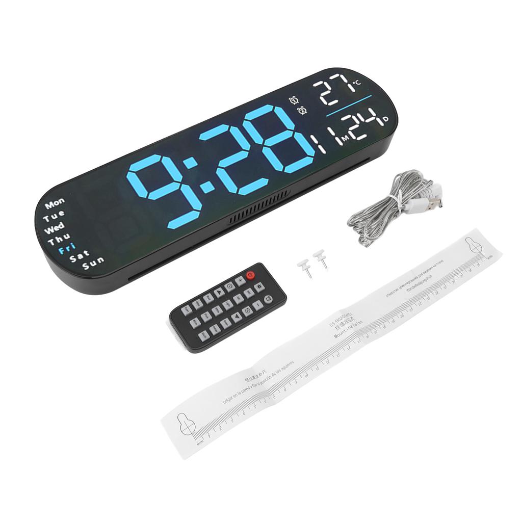 Digital Wall Clock with Remote Control Big LED Screen Display Adjustable 8 Color Lights Digital Alarm Clock for Living