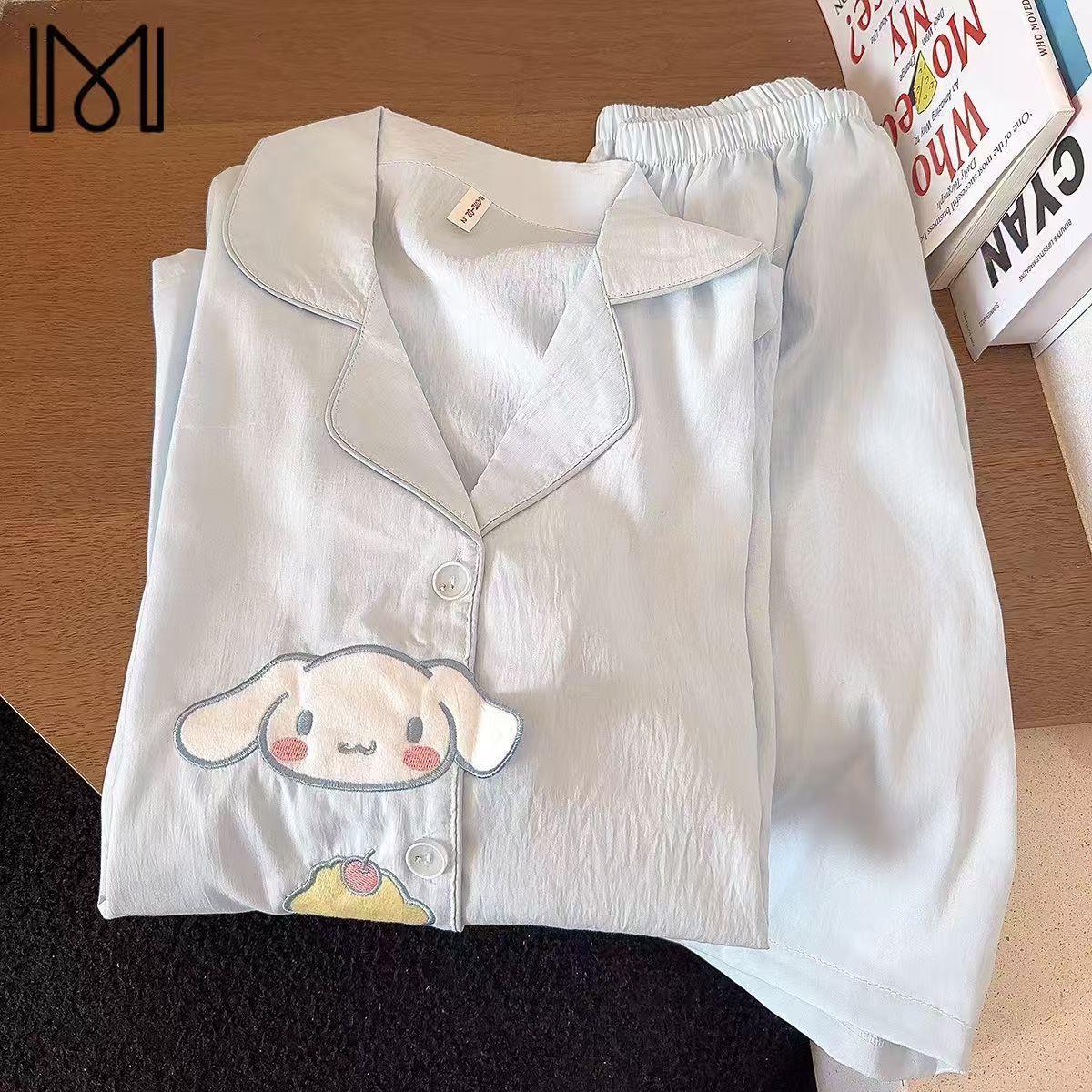 

Cute blue jade cinnamon dog pajamas women s summer short-sleeved shorts cardigan two-piece set girl casual loose loungewear S