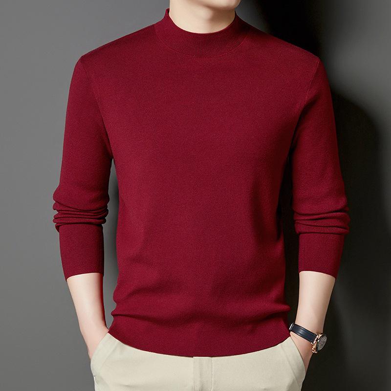450g Fine Merino Wool Men's Half-High Neck Sweater - Autumn/Winter 2025, 16 Gauge, Machine Washable.