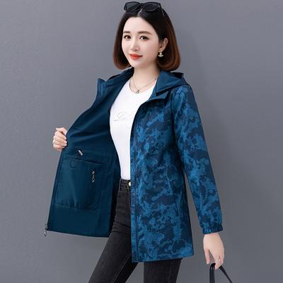 Winddichte Outdoorjacke für Damen im Frühjahr und Herbst, 2-seitig tragbare Kapuzenjacke, mittellange Langarmjacke