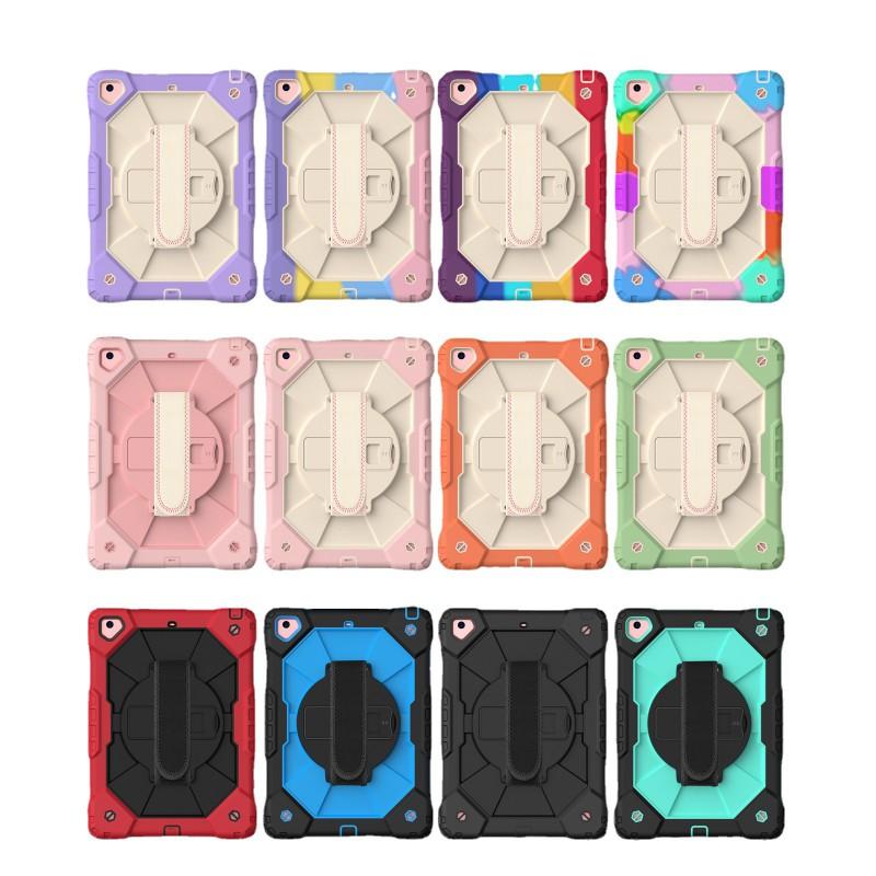 IPad 9th Gen 10.2 Inch Protective Case With Strap Full Coverage Silicone PC Hybrid Cover Stand Function