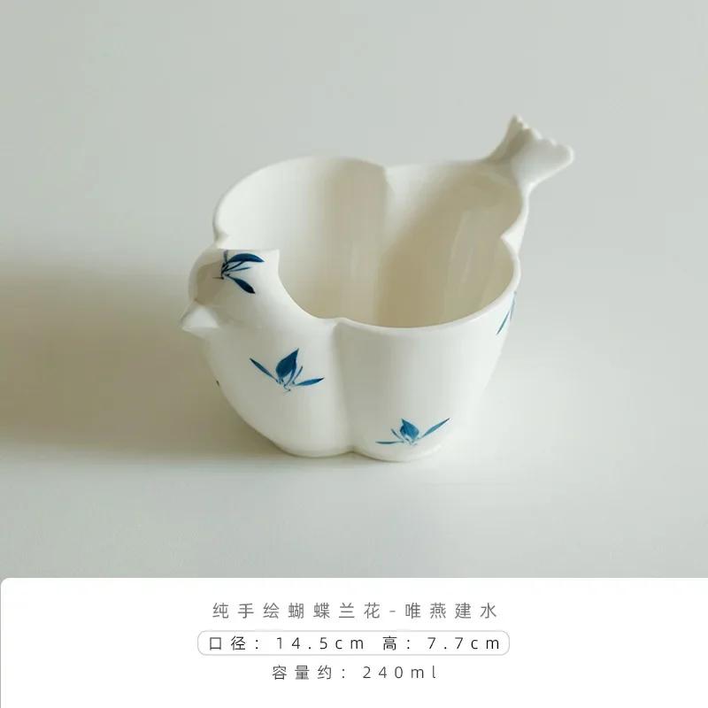 

240 мл Керамический бочонок для чайной заварки с ручной росписью «Бабочка и Орхидея», креативной формы «Ласточкин хвост», Цзяньшуй, для мусора от чая, Подарок