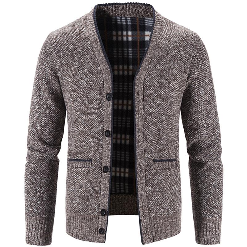 Cárdigan de Punto para Hombre Otoño Invierno Abrigo Suéter Ropa de Hombre Marrón Azul Marca de Lujo Botón Forro Polar Chaquetas de Punto para Hombre