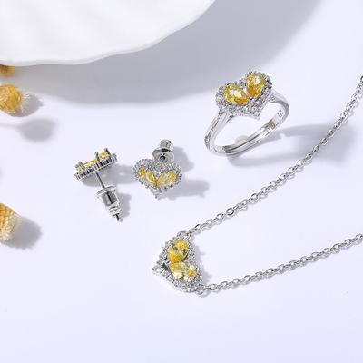 Love Colored Treasure Ring Women'S Jewelry Set, Heart Necklace Earrings Jewelry Set Multi-Color Optional