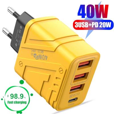 40W 4 Ports Handy-Ladegeräte USB A PD Schnelllade-Handy-Wandladegerät-Adapter für iPhone Samsung Xiaomi EU/US/UK-Stecker