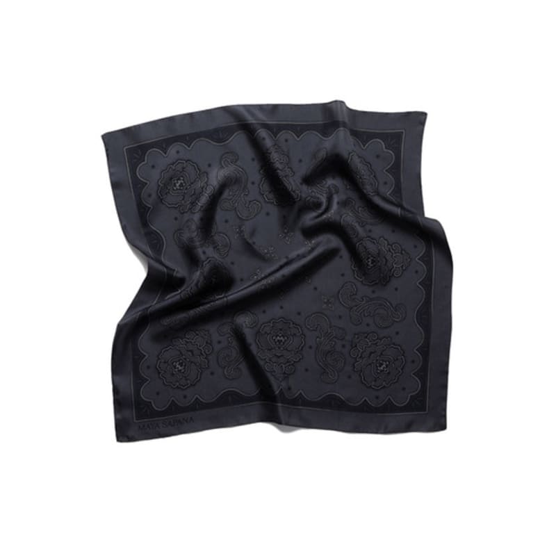 MAYA SAPANA Printed Silk Square Mini Scarf - Dark Shadow