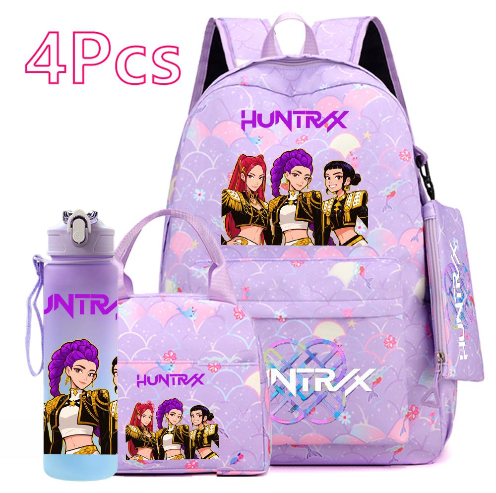 4-teiliges/Set K-POP Bedruckter Rucksack Große Kapazität Schultasche Handtasche Etui Tasche mit 750 ml Wasserflasche Junge Mädchen Schultasche wasserdicht Reisetasche Mochila