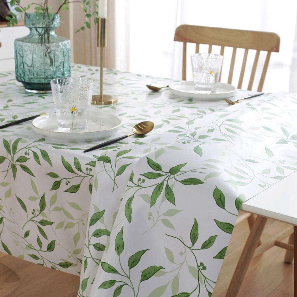 PVC Waterproof Tablecloth Bamboo Leaves Printed Table Decor Cloth Table Cover  Kitchen
