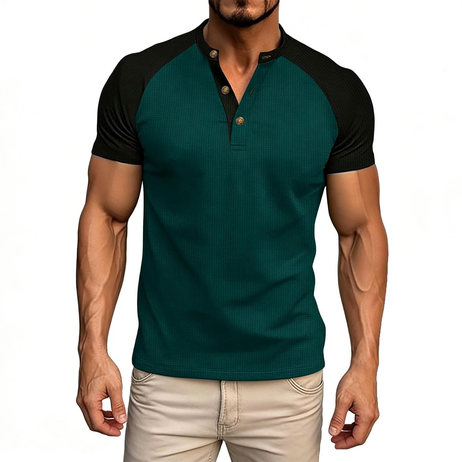 

Men s Summer Color-block Raglan Short-sleeve T-shirt Casual Sporty Top XXL зелений