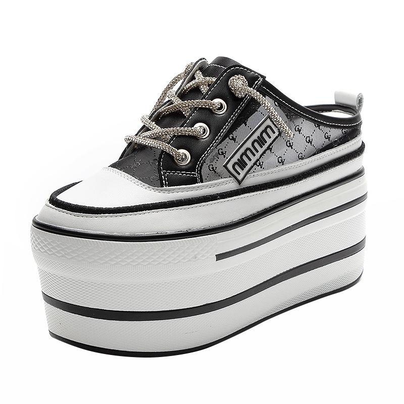 Baotou Half Slippers Outer Wear 2025 Popular Summer New Thick-soled Muffin Shoes Inner Height Increase Women's Shoes Mesh Yarn Breathable