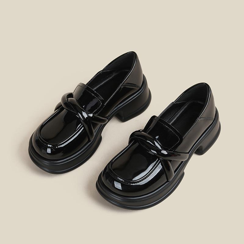 

Yuexinwang genuine leather flat for Huizhou women s shoes Su Yinyin same black shoes thick-soled versatile British style small leather shoes 34 чёрный