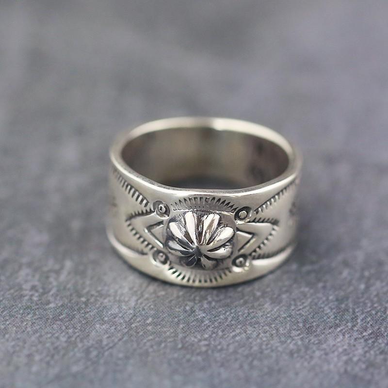 Adjustable Open Ring Men Women Vintage Floral Geometric Design Plated Handcrafted Flower Petal Band