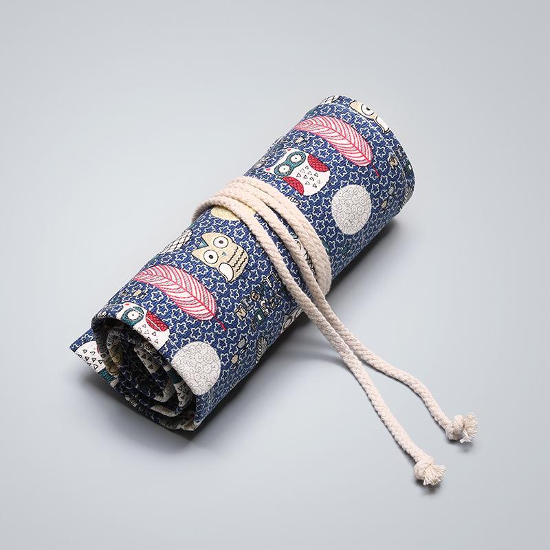 Large Capacity Handmade Canvas Pencil Roll Case for Boys & Girls - Art Print Design