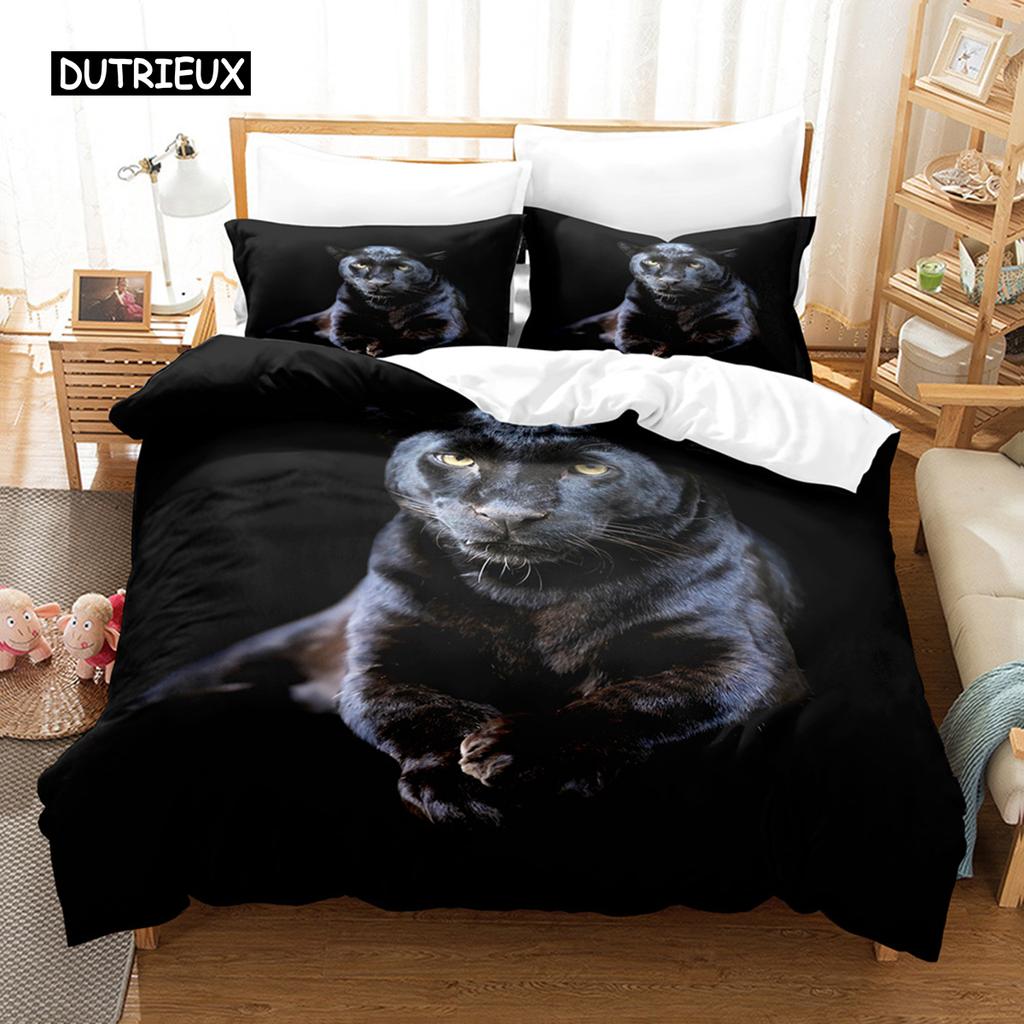 Black Panther Duvet Cover Set King Size Black Leopard Bedding Set for Kids Boys Safari Cheetah Animal Theme 2/3pcs Quilt Cover