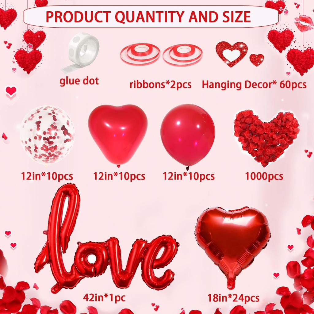 Link LOVE Letter Foil Balloon with Heart Balloons and Petals For Wedding Valentine's Day Anniversary Birthday Party Decoration