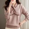 Women's knitted sweater spring and autumn bow temperament retro fashion sweater thickened knitted sweater women