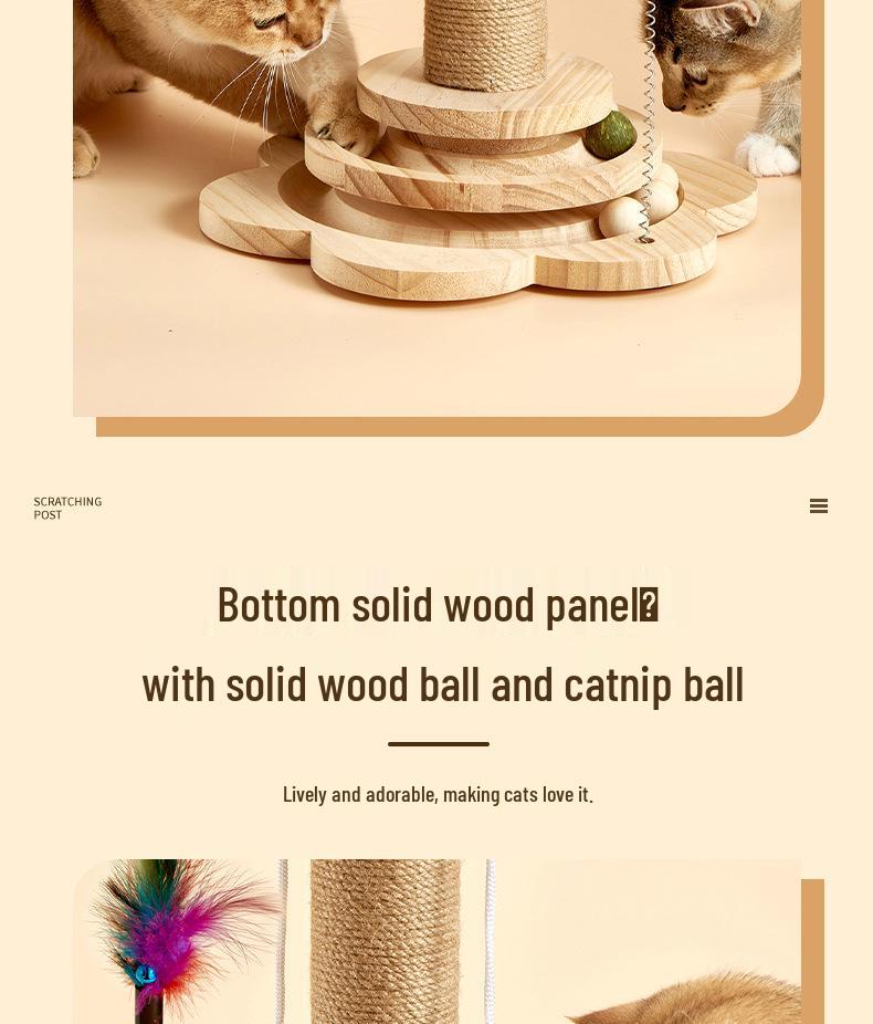 Durable Solid Wood Sisal Cat Scratching Post & Toy - Self-Entertainment and Boredom Relief for Cats