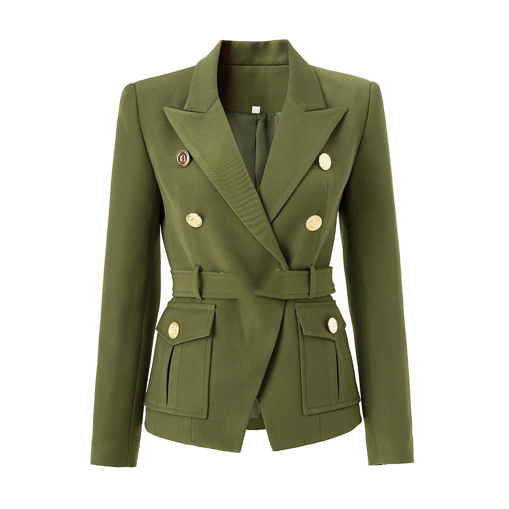 Blazer da Ufficio Stile Classico Bianco Nero da Donna con Tasche e Cintura