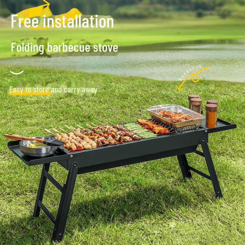 Portable Thickened Charcoal BBQ Grill for Outdoor and Household Use