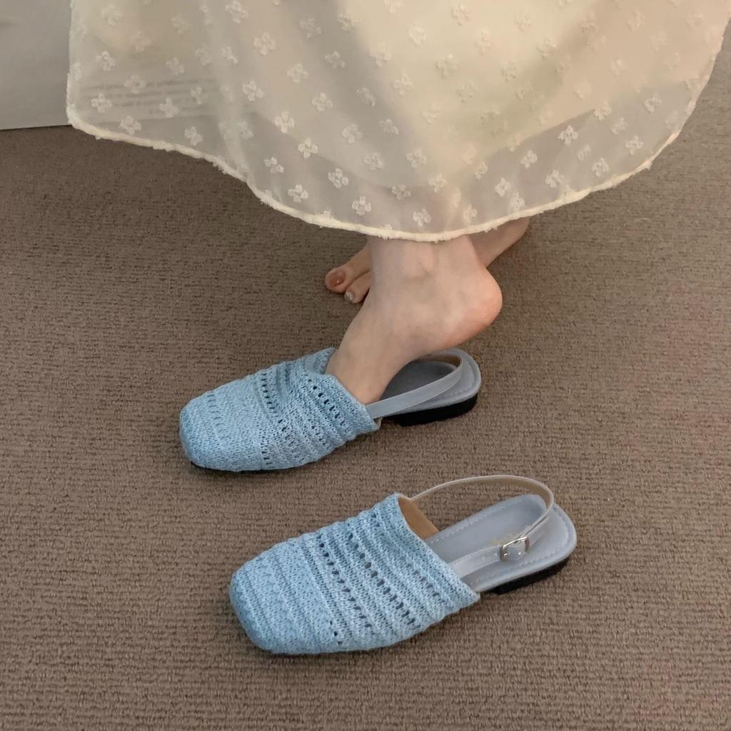 French gentle woven bag head sandals girl 2025 spring and summer vacation fairy evening empty single shoes
