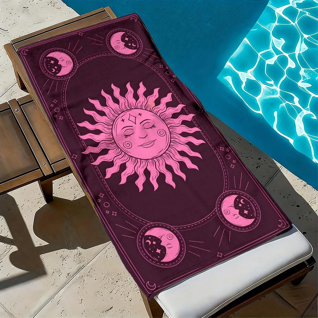 Sonnen- und Mondmuster Pink und Lila Polyester-Mikrofaser-Strandtuch ist sehr saugfähig, geeignet für Schwimmen und Strandausflüge
