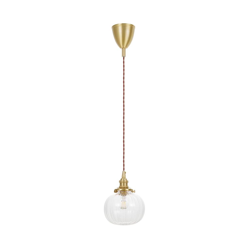 Chiko Electric Brass Small Pendant Light Clear Glass Stylish Ceiling Lighting Hanging Indirect Lighting for Living Dining Pumpkin E17 Base Hook