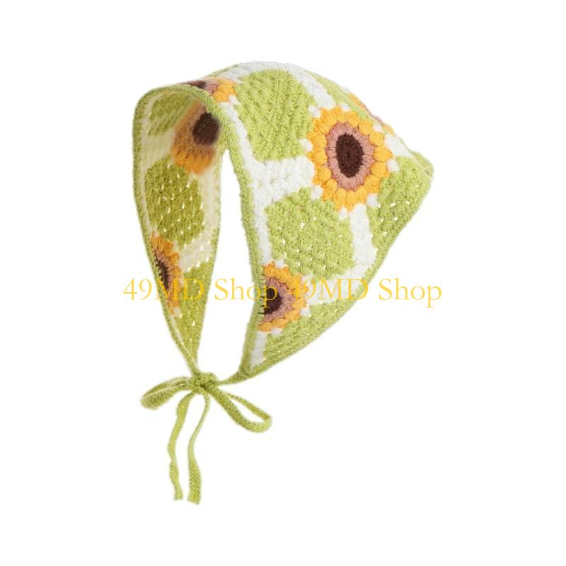 49MD French Crochet Headscarf Hairband for Women Hair Bandanas Ethnic Decorative Headband Bohemian Flower Photo Hair Scarf