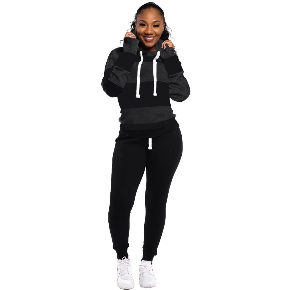 Trendy Two Pieces Set Ankle-banded Women Autumn Tracksuit Elastic Waist Pullover Women Hoodie Pants Set for Home