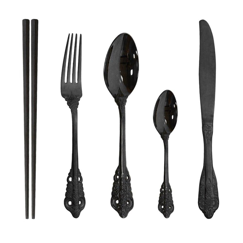 5Pcs Palace Style Dinnerware Stainless Steel Kitchen Portable Cutlery Set of Tableware Spoon Forks Knives Chopstick Silverware