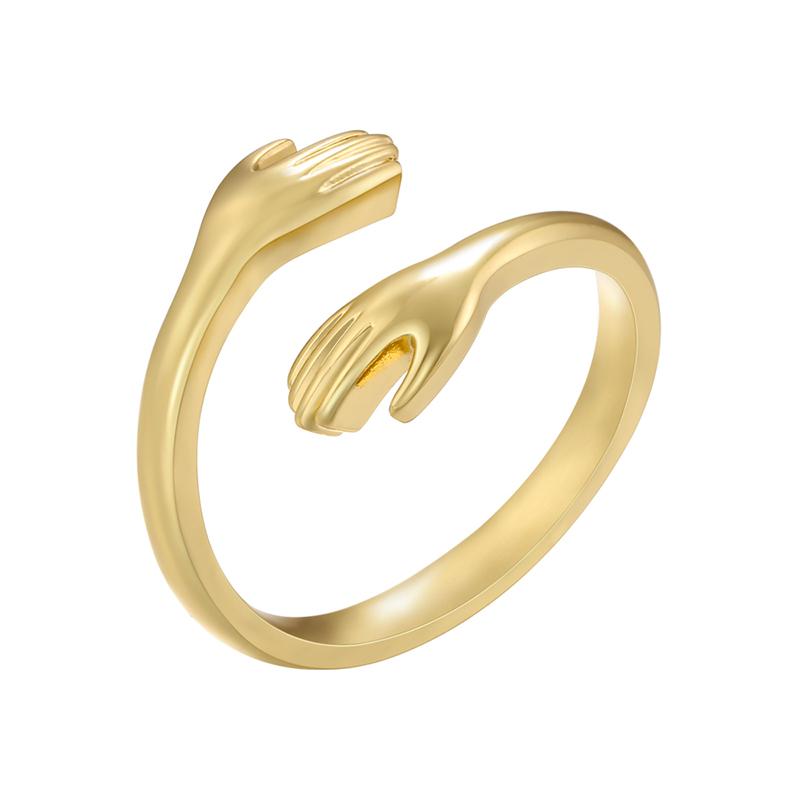 Vintage Love Hugging Hands Couple Ring For Men & Women Always With You Forever Adjustable Open Cuff Rings :VJ441