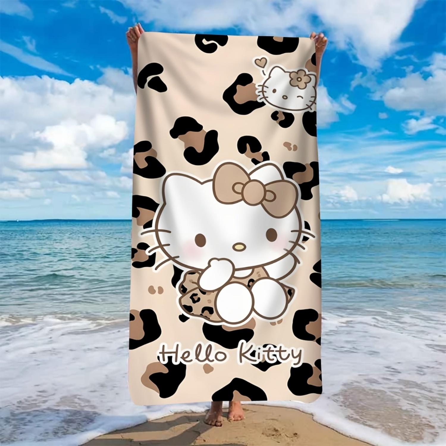 

Sanrio 1pc Beach Towel,Hello Kitty Pattern with Leopard Print Background, Suitable for Outdoor Beaches,Soft and Quick-Drying W30*H60(CM)
