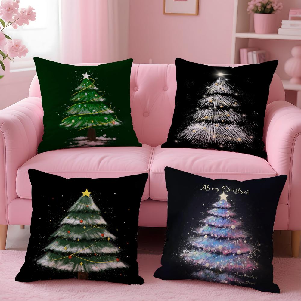 Merry Christmas Printed Pillow Case Plush Fabric Soft Double-Sided Printed Sofa Warm Winter Home Gift Cushion Cover