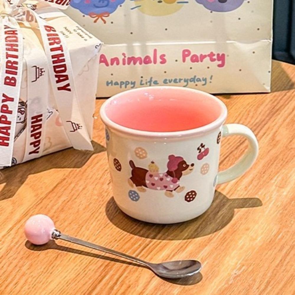 Birthday Gifts: Girls' High-value Pink Dachshund Puppy Ceramic Mug for Girlfriends Souvenir Birthday Gifts