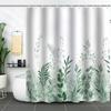 Green Plant Waterproof and Mildew-proof Polyester Bathroom Shower Curtain Shower Curtain Partition Curtain Free of Punching