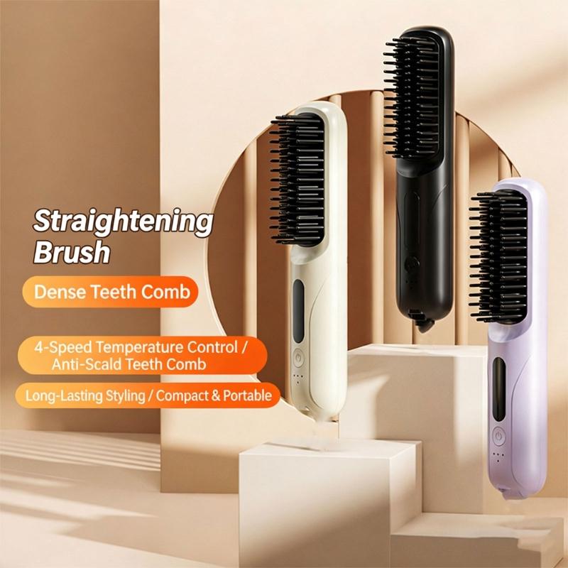 Portable Straightening Comb With Auto Shut Off Feature And Ceramic Coated Plates For Damage Free Hair Care