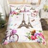 Paris Duvet Cover Queen Size Blue Eiffel Tower Comforter Cover France Famous Buildings Print Bedding Set Black White Quilt Cover