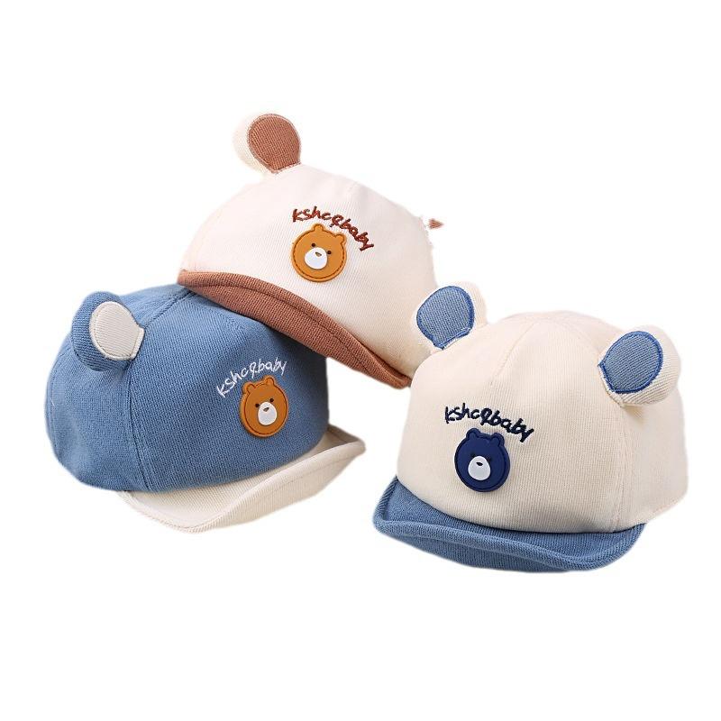 Cute Baby Baseball Cap Soft Brim Bear Patchwork Unisex Infant Duckbill Hat For Spring And Autumn
