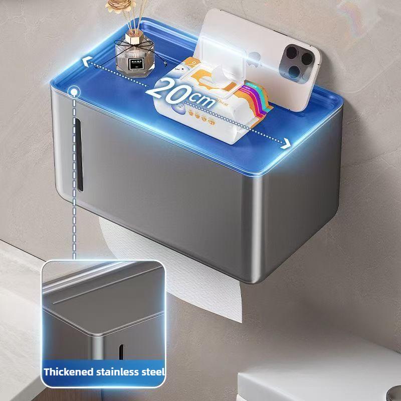 Punch-free Waterproof Tissue Box Gun Gray Bathroom Storage Rack Toilet Roll Paper Box Toilet Paper Box Wall-mounted