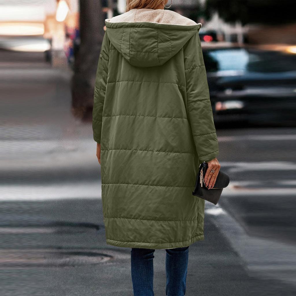 Dámská stylová patchworková oboustranná bunda s dlouhým rukávem a kapucí pro ženy