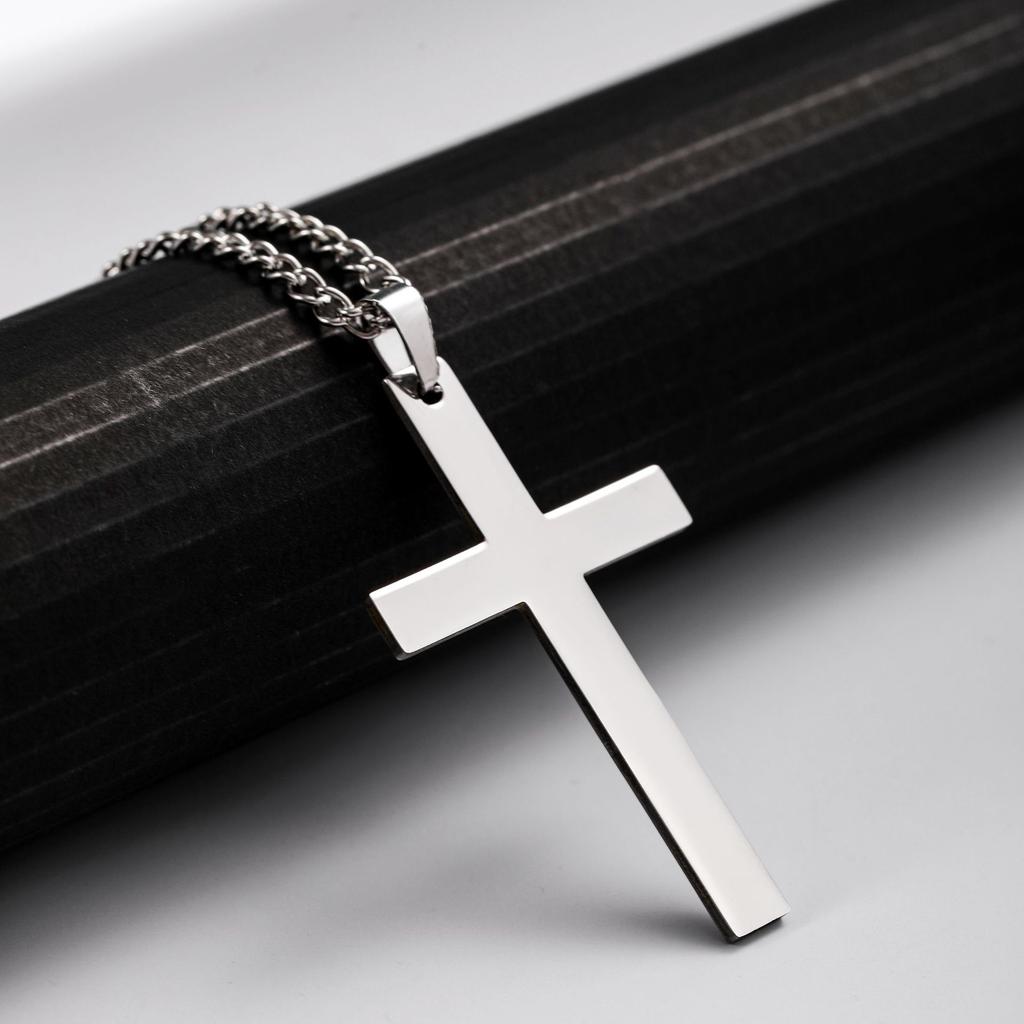 Hip Hop Titanium Steel Cross Pendant Necklace For Men Versatile Unisex Chain Jewelry