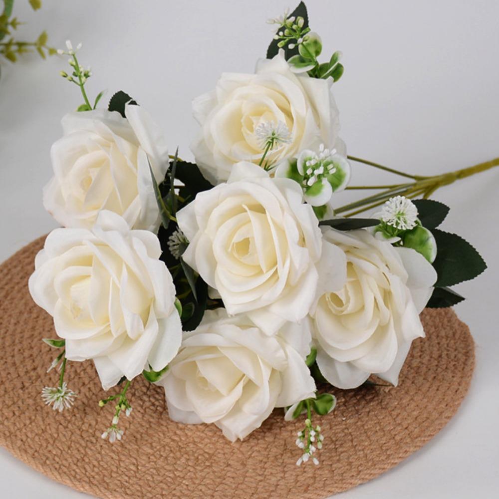 

7 Heads Real Happy Flower 8 Colors Photography Photo Gift Natural Simulated Rose Mini Valentine s Day Flowers Home Decorative белый