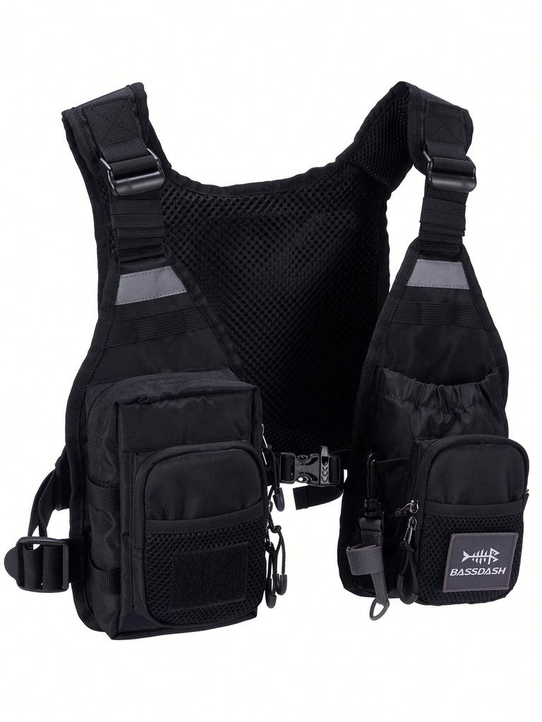 Breathable Fly Fishing Vest with Chest Pack, Lightweight Outdoor Fishing Gear with Storage Pockets, One Size Fits Most