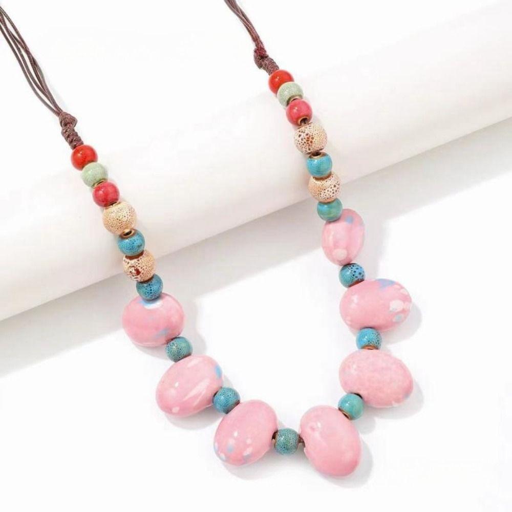 Choker Colored Beads Necklace Exaggerate Ethnic Style Necklace Bohemia Ceramic Necklace  Gift