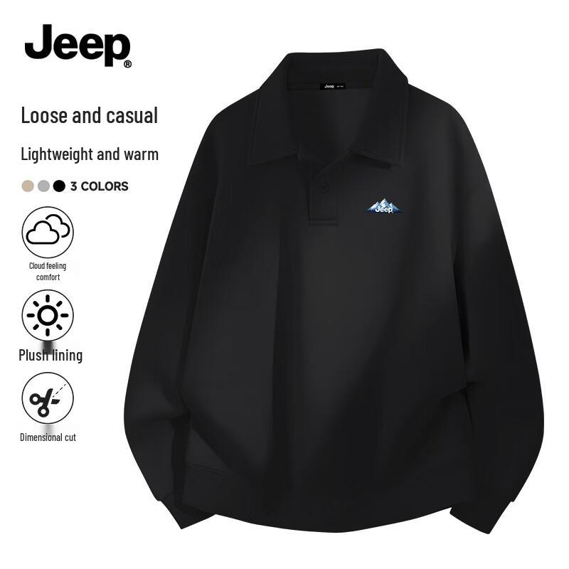 

JEEP Men s Autumn/Winter Polo Collar Fleece Sweatshirt 3XL