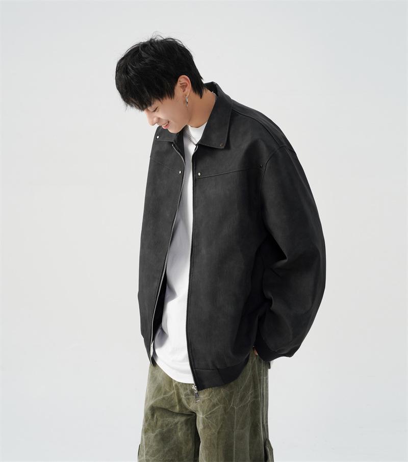 Unisex American Retro Maelard Jacket: Spring/Autumn Turn-Down Collar Motorcycle Leather Coat with Rivets.