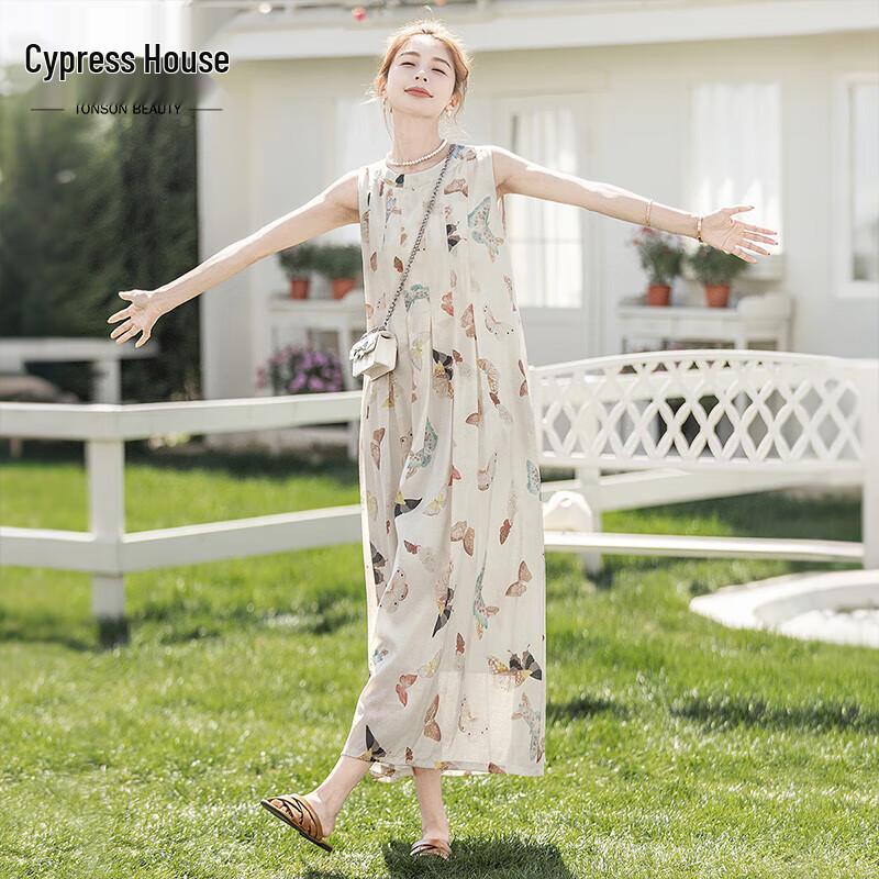 Women s Butterfly Print Sleeveless A-Line Midi Dress XL