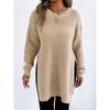 Women's Autumn Winter New Pullover Sweater Round Neck Split Knitted Casual Sweater